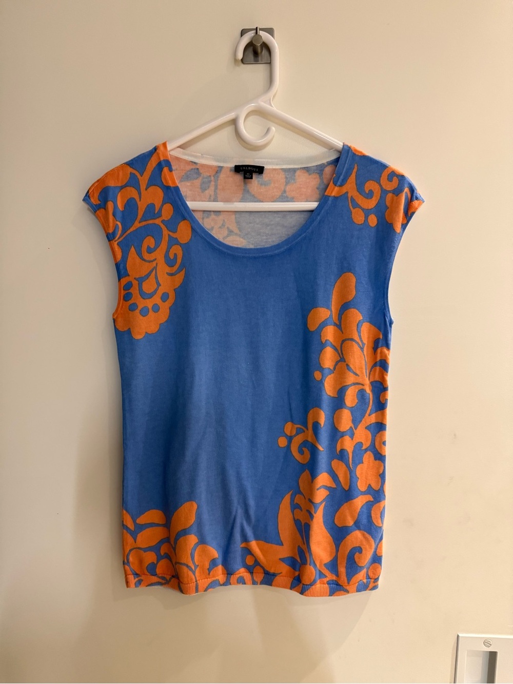 Blue & Orange Floral Cap-Sleeve Women's Top